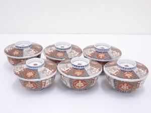 明治期　伊万里焼　染錦蒸碗6客